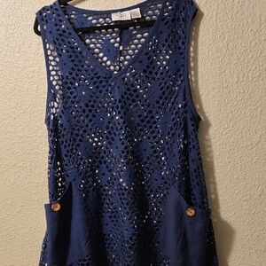Blue Crochet Sleeveless Top